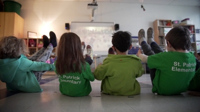 students are playing in a classroom