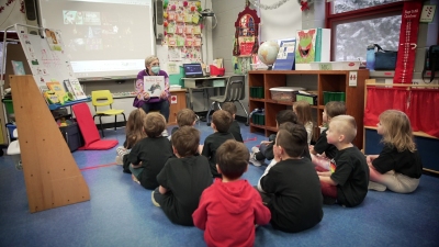 students in a class with a teacher