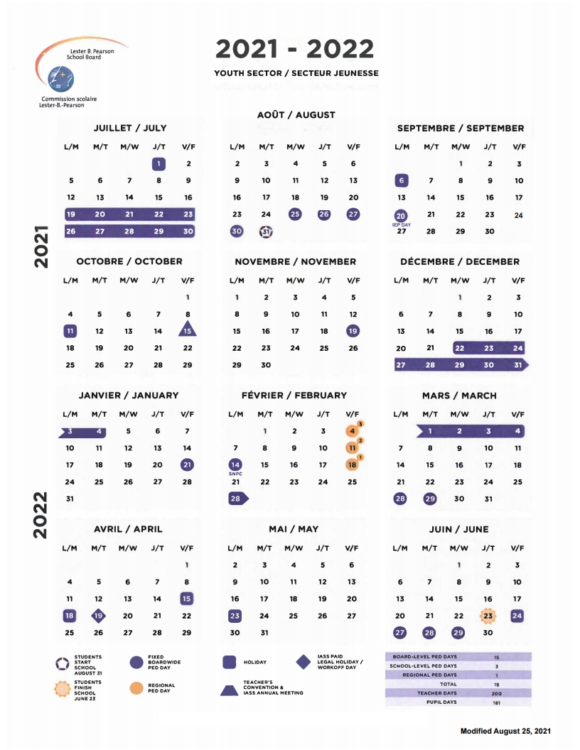 Academic calendar - LBPSB - Lester B. Pearson School Board