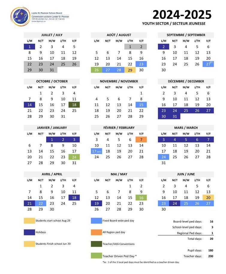 Youth Calendar 2024-2025